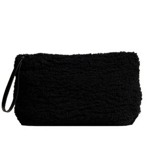 Banana Republic Black Faux Shearling Clutch Pouch Wristlet Bag